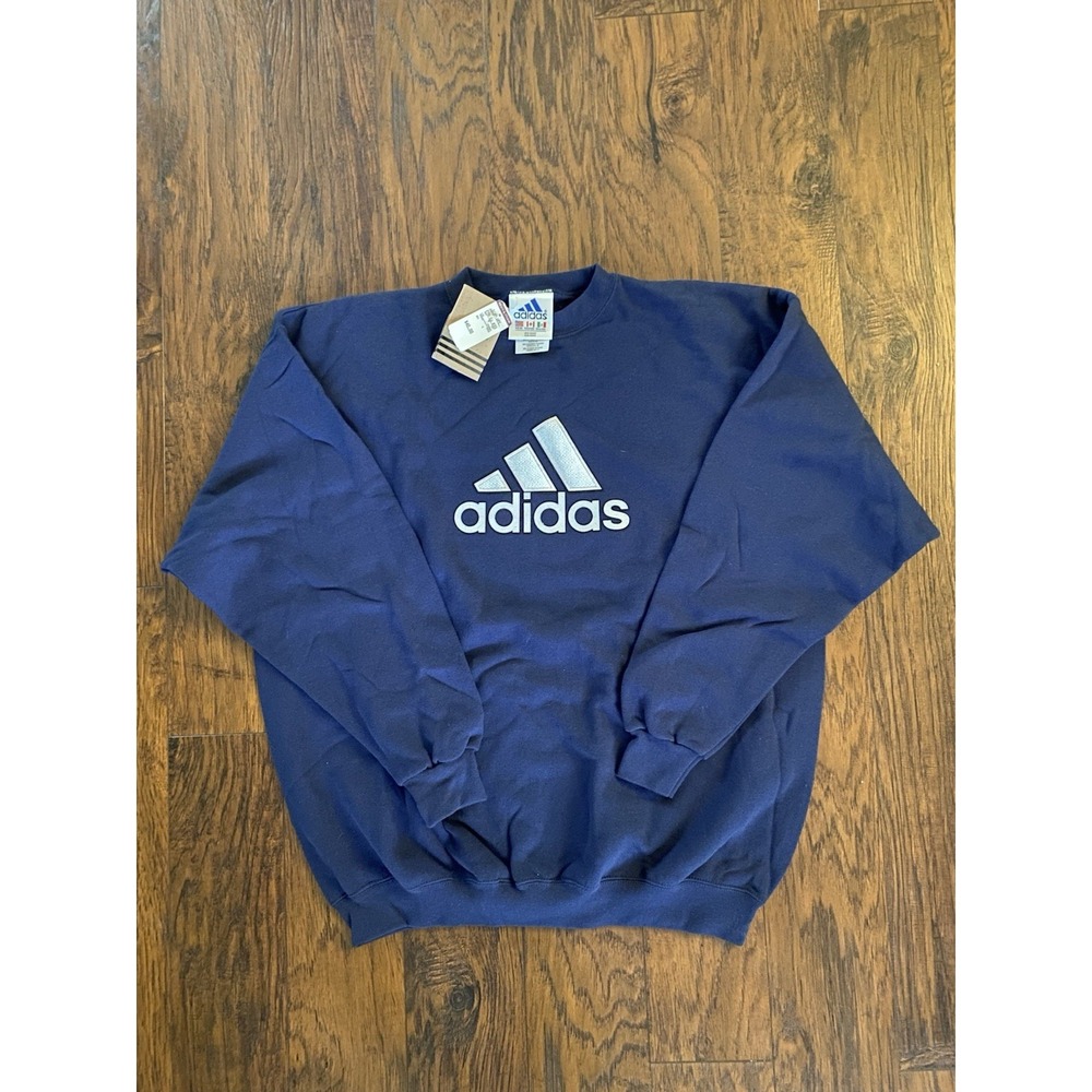 Vintage Adidas Navy Blue Embroidered Logo Crewneck Sweatshirt Mens‎ XL Made USA